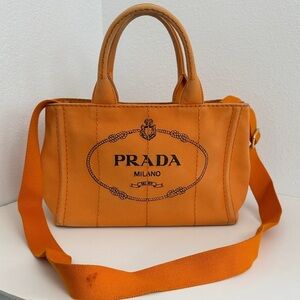💯Authentic Prada  Canapa Orange Tote Bag🍀
